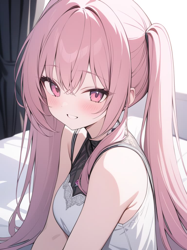  smile , pink hair, twin tails, big s, masterpiece, best quality,8k,ultra detailed,high resolution,an extremely delicate and beautiful,hyper detail