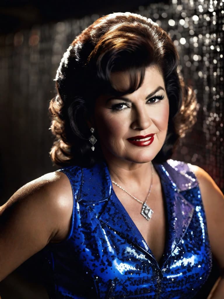  Country singer Patsy Cline, medium shot, upper body, spotlight, long exposure lighting, street art style spray paint, glamour lighting