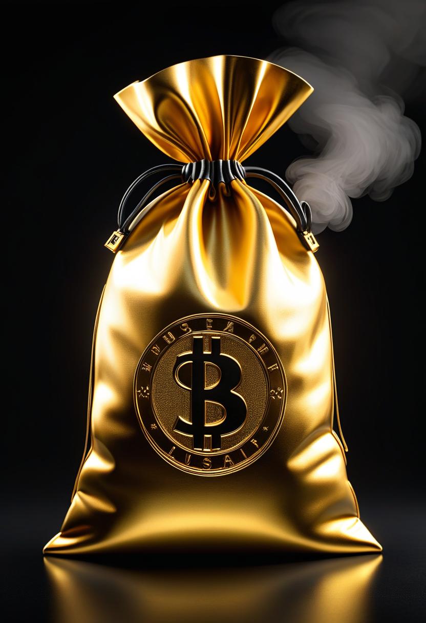  create a gold colored bag with a dollar symbol on a black background hyperrealistic, full body, detailed clothing, highly detailed, cinematic lighting, stunningly beautiful, intricate, sharp focus, f/1. 8, 85mm, (centered image composition), (professionally color graded), ((bright soft diffused light)), volumetric fog, trending on instagram, trending on tumblr, HDR 4K, 8K