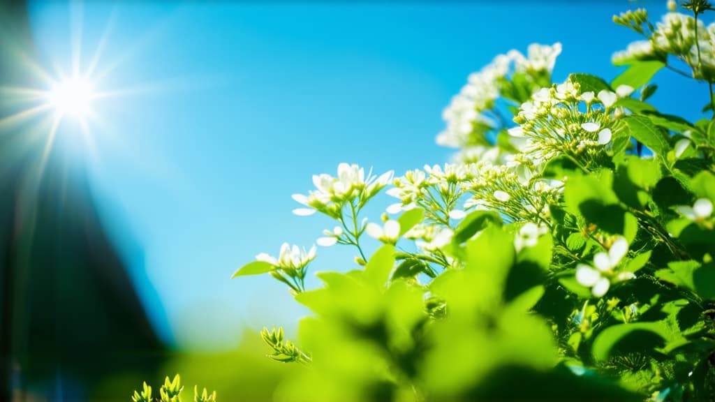  cinematic film style, light photo in green tones, spring, everything is blooming and coming to life, wallpaper, flowers in the foreground, blue sky ar 16:9, shallow depth of field, vignette, maximum details, high budget hollywood movie, bokeh, cinemascope, moody, epic, gorgeous, sun rays and shadows on furniture and surfaces, flattering light, raw photo, photography, photorealistic, 8k resolution, f1.4, sharpened focus, sharp focus