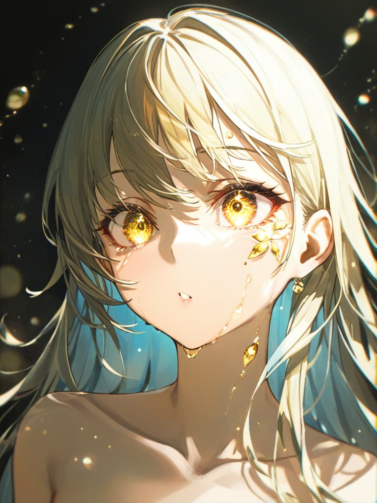  golden eyes, transparent faces, shifting only faces, glittering around the jewel, round yellow rings, golden hair, super long long hair, round star shaped spells in the eyes., masterpiece, best quality,8k,ultra detailed,high resolution,an extremely delicate and beautiful,hyper detail