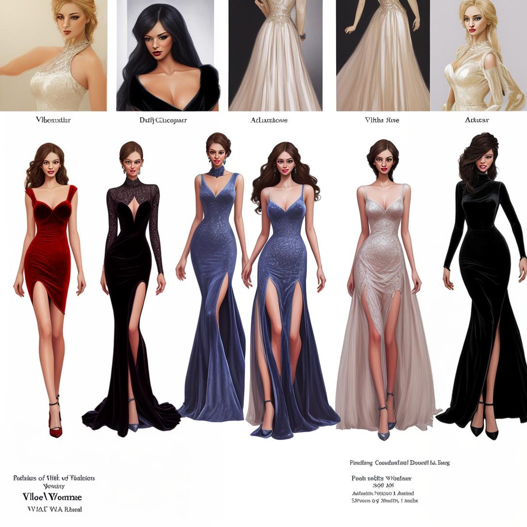  ((fashion illustration, complete figures of women with dresses,velvet)), award winning, professional, highly detailed, masterpiece