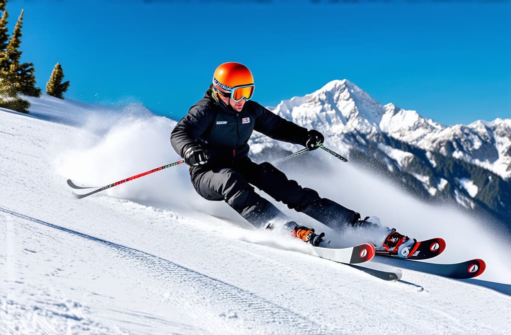  skier skiing downhill in high mountains ar 3:2 {prompt}, maximum details