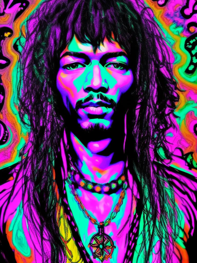  Psychedelic Portrait, Black light, Jimi Hendrix, medium/full body