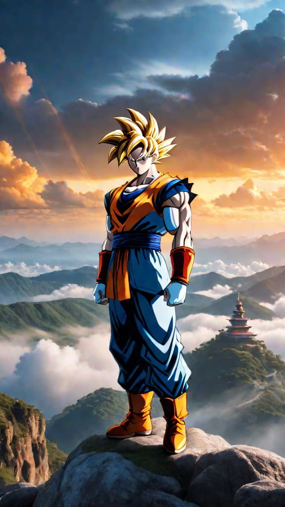  anime art: picture realms with unique challenges and guardians beyond king kai's training in dragon ball. hyperrealistic, full body, detailed clothing, highly detailed, cinematic lighting, stunningly beautiful, intricate, sharp focus, f/1. 8, 85mm, (centered image composition), (professionally color graded), ((bright soft diffused light)), volumetric fog, trending on instagram, trending on tumblr, HDR 4K, 8K