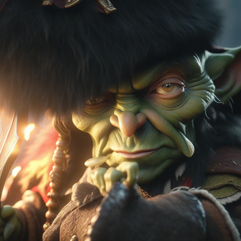  goblin's a magical blade in rich clothes hyperrealistic, full body, detailed clothing, highly detailed, cinematic lighting, stunningly beautiful, intricate, sharp focus, f/1. 8, 85mm, (centered image composition), (professionally color graded), ((bright soft diffused light)), volumetric fog, trending on instagram, trending on tumblr, HDR 4K, 8K