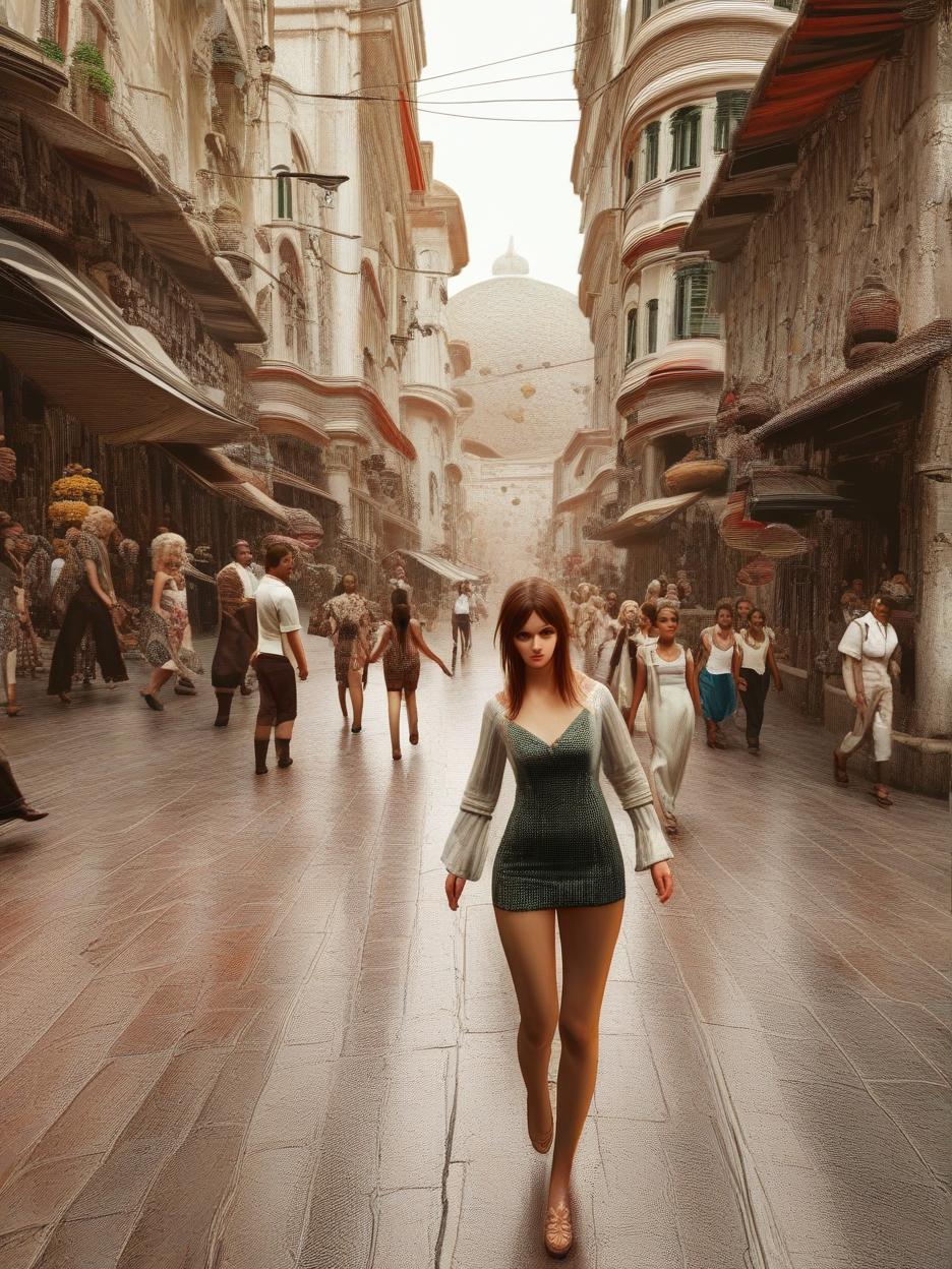  walking towards camera, a woman walking with her friend on busy streets of brazil, in anime style realistic 3d . best quality, high resolution