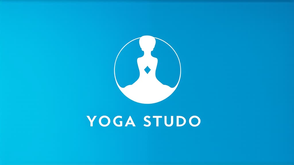  advertising style, stock photo, corporate branding style yoga studio logo circle blue background ar 16:9 . professional, clean, modern, product focused, commercial, eye catching, minimalist, business oriented, highly detailed