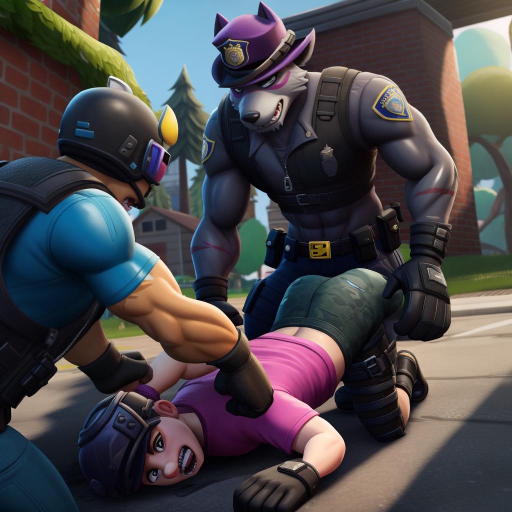  Gay corrupt police officers (Fortnite), full body, gloves, police brutality pain, bullying, criminal surrounded, scared helpless criminal, brutal attack, criminal is restricted, criminal is punched,, open eyes, masterpiece, 4k, fine details,