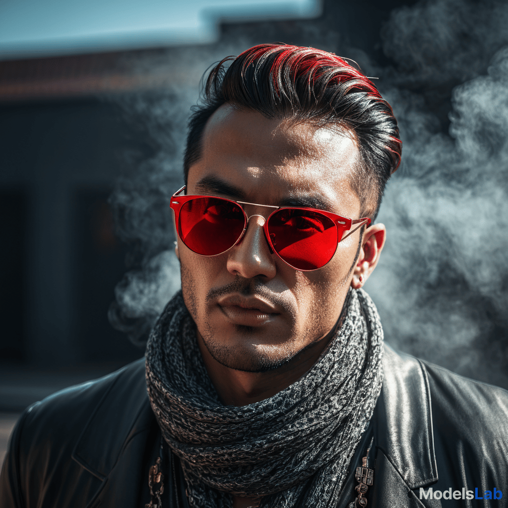  a person with big red sunglasses  hyperrealistic, full body, detailed clothing, highly detailed, cinematic lighting, stunningly beautiful, intricate, sharp focus, f/1. 8, 85mm, (centered image composition), (professionally color graded), ((bright soft diffused light)), volumetric fog, trending on instagram, trending on tumblr, HDR 4K, 8K