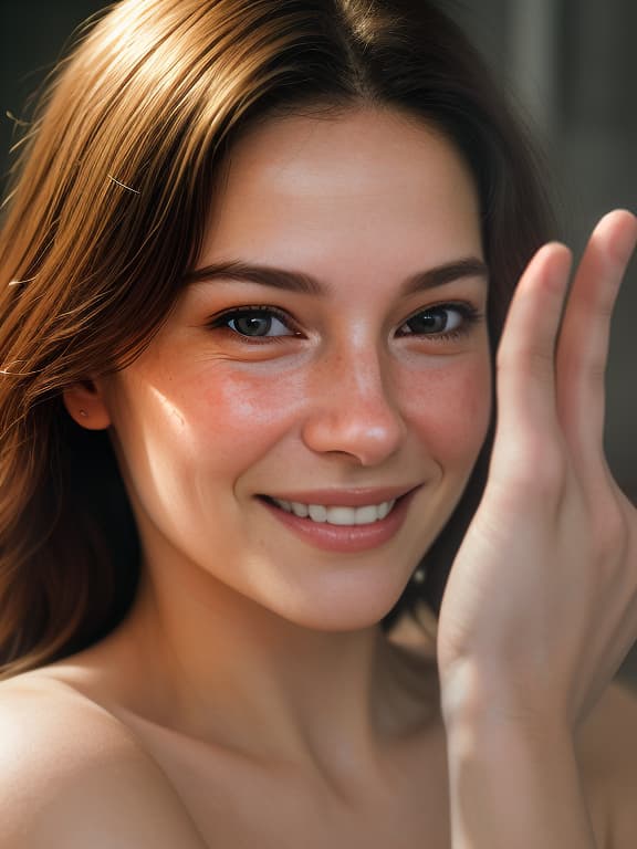  pretty smiling woman pointing hand to copy space aside, photorealistic, hyperrealistic, hyperdetailed, analog style, demure, detailed skin, pores, smirk, smiling eyes, matte skin, soft lighting, subsurface scattering, realistic, heavy shadow, masterpiece, best quality, ultra realistic, 8k, golden ratio, intricate, high detail, film photography, soft focus