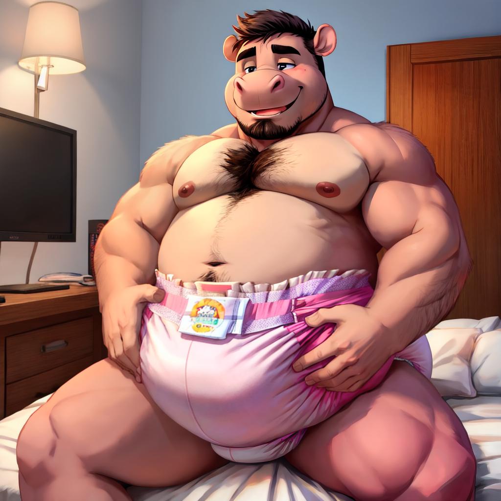  hippo, hairy, super hairy, chubby, diaper, hyper diaper, diaper bulge, grinding, groping, father, son, father and son, pink diapers