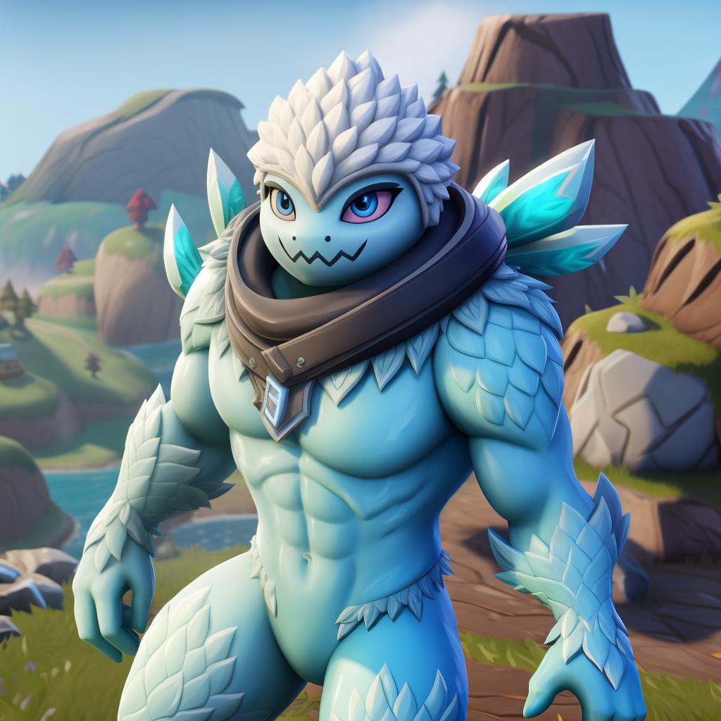  Frost creature (fortnite), full body, open eyes, masterpiece, 4k, fine details,