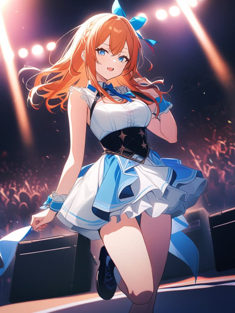  masterpiece(beautiful girl,orange hair,blue eyes,idol,stage,16k,high quality)