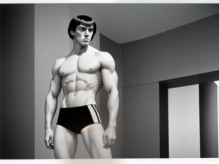  a muscular man with an open torso and wearing tight shorts., geometric , structural , aesthetic , by julius shulman, andreas gursky, iwan baan, berenice abbott, hiroshi sugimoto