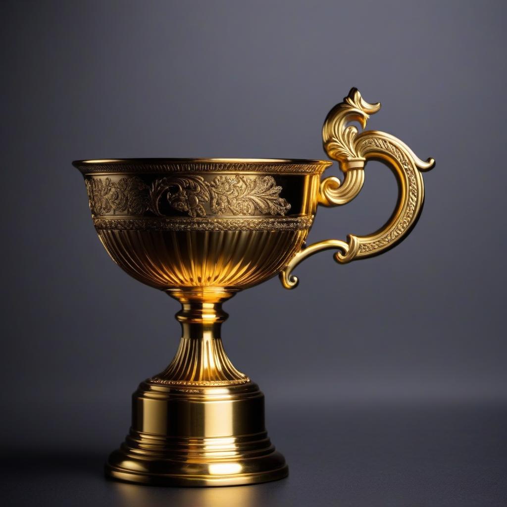  The gold cup glows on a black background, close-up