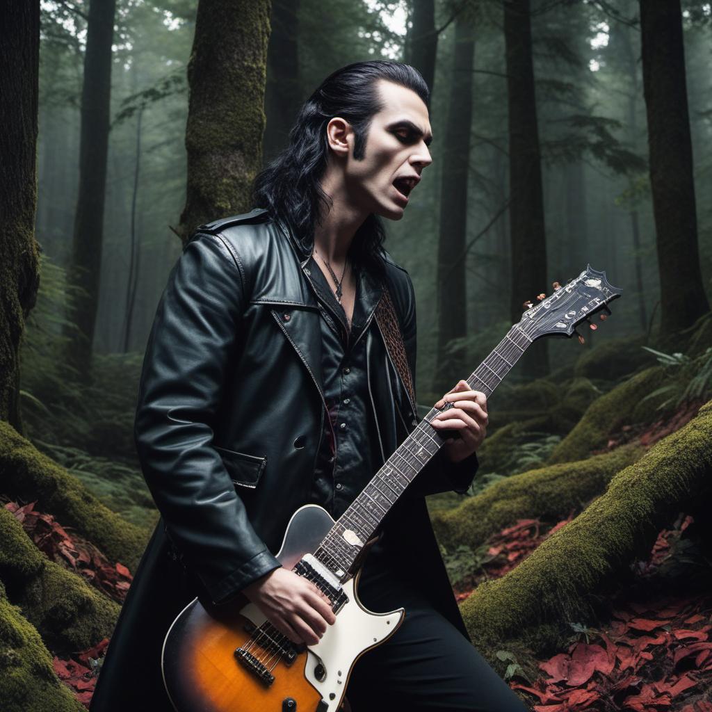  un vampire guitariste dans une forêt hantée , profile image style