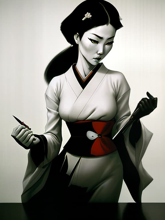  beautiful geisha with knives, simple, clean, elegant, by michael kenna, hiroshi sugimoto, fan ho, harry callahan, saul leiter