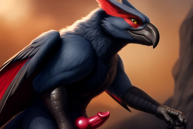  Nargacuga, feral, male, riged penis with Knot, solo, showing off, open eyes, digital art, masterpiece, 4k, fine details,