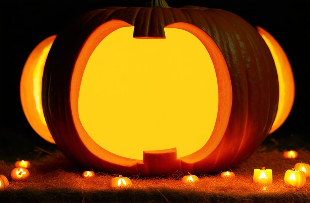  glowing frame halloween background with empty space for text in the middle carved from a pumpkin ar 3:2 {prompt}, maximum details