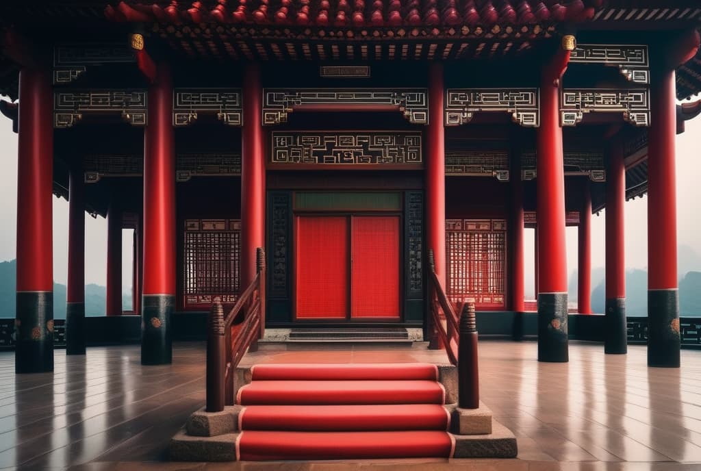  chinese classical architecture hyperrealistic, full body, detailed clothing, highly detailed, cinematic lighting, stunningly beautiful, intricate, sharp focus, f/1. 8, 85mm, (centered image composition), (professionally color graded), ((bright soft diffused light)), volumetric fog, trending on instagram, trending on tumblr, HDR 4K, 8K