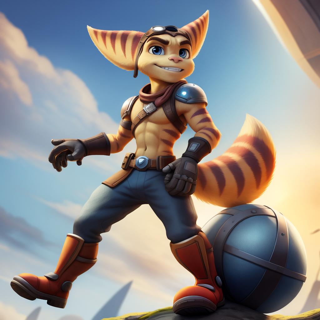  Male ratchet and clank (nintendo), full body, high quality resolution, open eyes, digital art, masterpiece, 4k, fine details,