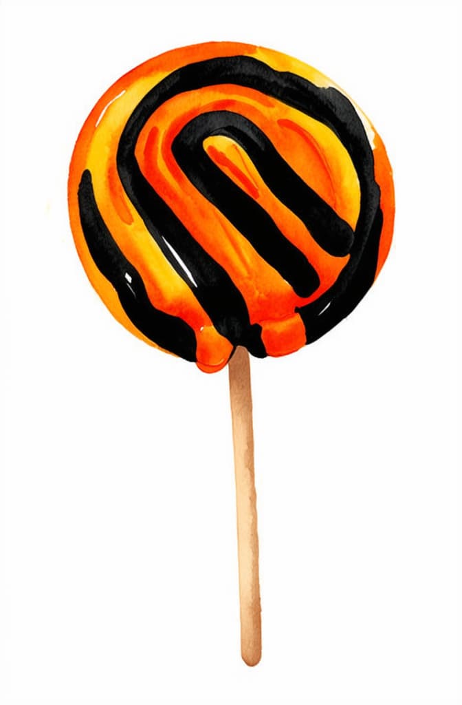  artwork hand drawn watercolor halloween lollipop in black and orange stripes isolated on white background ar 2:3, watercolor techniques, featuring fluid colors, subtle gradients, transparency associated with watercolor art