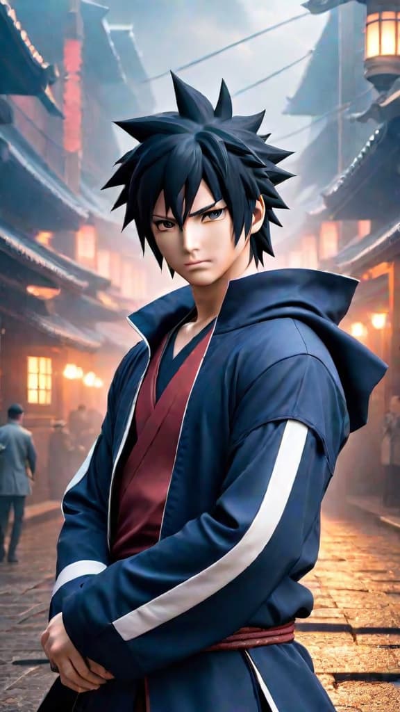  create an anime art of sasuke uchiha at a life changing crossroads, torn between vengeance and self discovery in naruto. hyperrealistic, full body, detailed clothing, highly detailed, cinematic lighting, stunningly beautiful, intricate, sharp focus, f/1. 8, 85mm, (centered image composition), (professionally color graded), ((bright soft diffused light)), volumetric fog, trending on instagram, trending on tumblr, HDR 4K, 8K