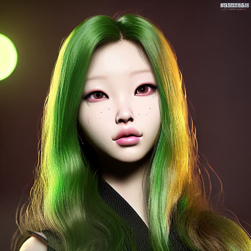 redshift style Jennie Kim as a green-skinned humanoid female from another galaxy