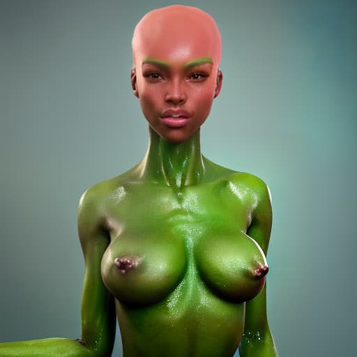 redshift style Charly Jordan as a green-skinned humanoid female from another galaxy, full body, erotic