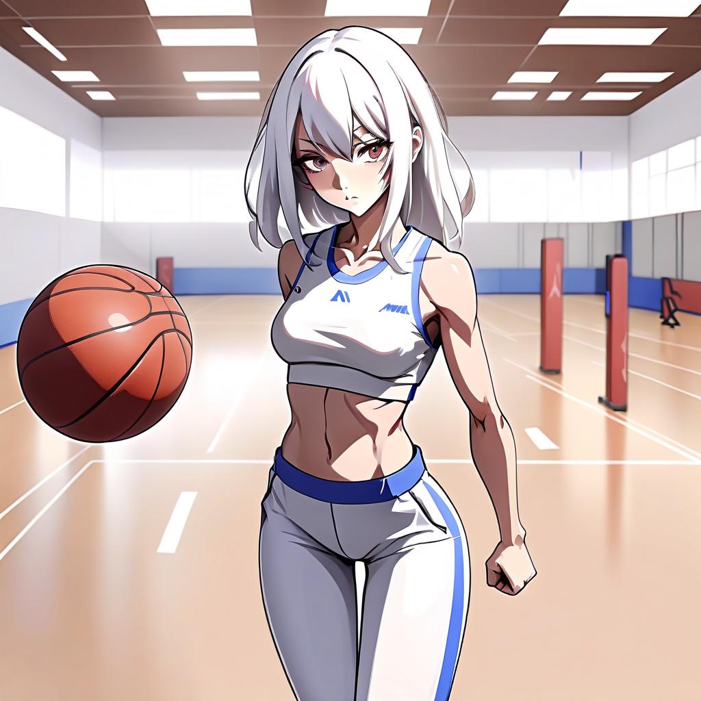  anime woman coach sports hall white background one person