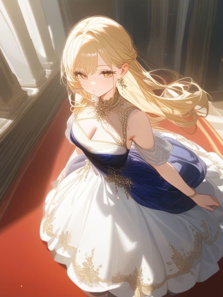  cute girls, jewelry, beautiful, all, long hair, no bang, beautiful dress, beautiful dress, princess, british royal family, dignified, blonde, red, dark blue and golden dresses, masterpiece, best quality,8k,ultra detailed,high resolution,an extremely delicate and beautiful,hyper detail