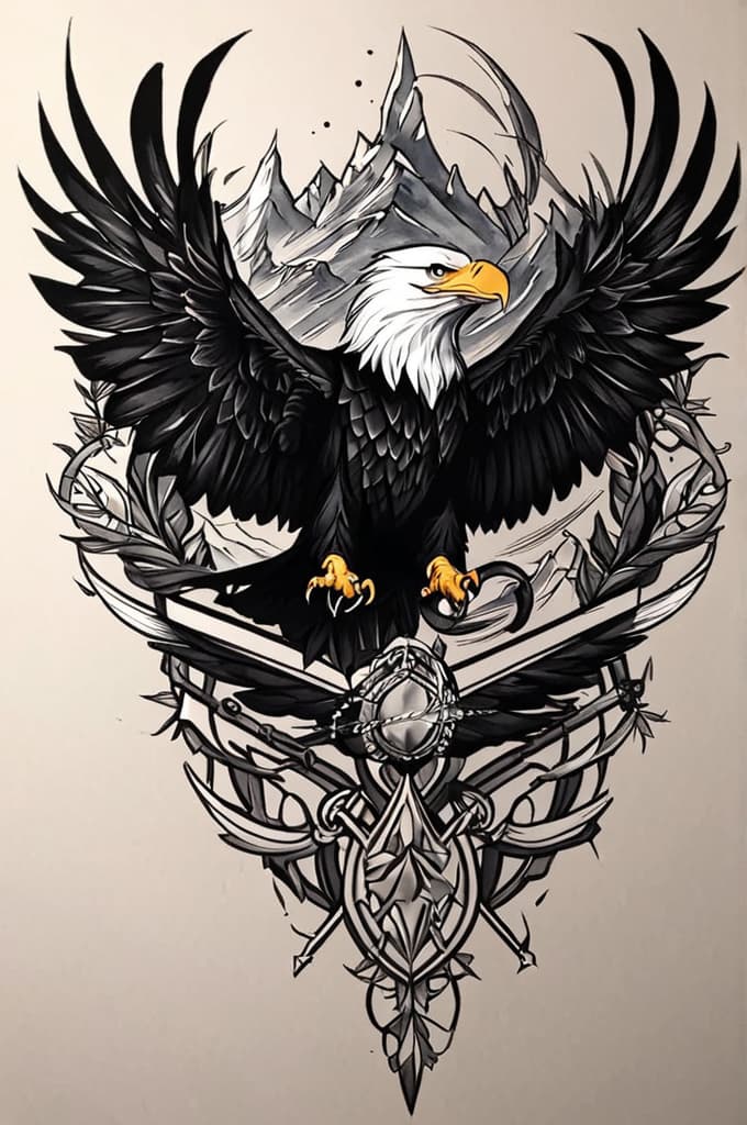  eagle and dragon , (tattoo sketch:1.25), drawing