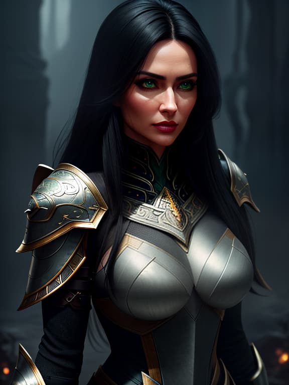  a nice woman, a low growth, with a wheat, practically black, hair that's plunging into a tight, fat coin. she's wearing a leather armor. strict, bright, express chest. eyes of green colour, cunning, even with notes of disgrace. her skin is light, the places are covered with soft, dark, smooth hair hyperrealistic, full body, detailed clothing, highly detailed, cinematic lighting, stunningly beautiful, intricate, sharp focus, f/1. 8, 85mm, (centered image composition), (professionally color graded), ((bright soft diffused light)), volumetric fog, trending on instagram, trending on tumblr, HDR 4K, 8K