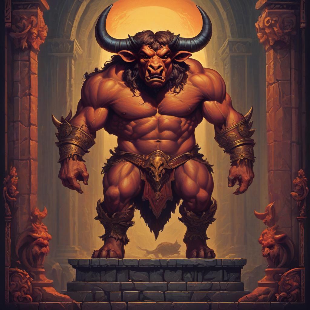  retro game art renaissance, gothic, fantasy: minotaur. . 16 bit, vibrant colors, pixelated, nostalgic, charming, fun