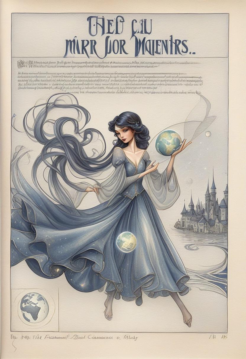  fairy tale enchantress in dark blue shimmering evening dress with airy long sleeves holding a small planet. her dark wavy hair is loose. photorealism. looking directly into the camera. . magical, fantastical, enchanting, storybook style, highly detailed, hkmagic, perfect hands