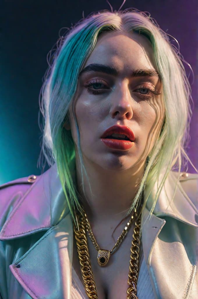  billie eilish titjob hyperrealistic, full body, detailed clothing, highly detailed, cinematic lighting, stunningly beautiful, intricate, sharp focus, f/1. 8, 85mm, (centered image composition), (professionally color graded), ((bright soft diffused light)), volumetric fog, trending on instagram, trending on tumblr, HDR 4K, 8K