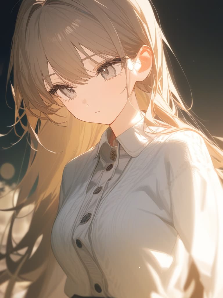  light brown hair girl, expressionless, semi long, sweater cardigan, uniform, anime style, white eyes, masterpiece, best quality,8k,ultra detailed,high resolution,an extremely delicate and beautiful,hyper detail