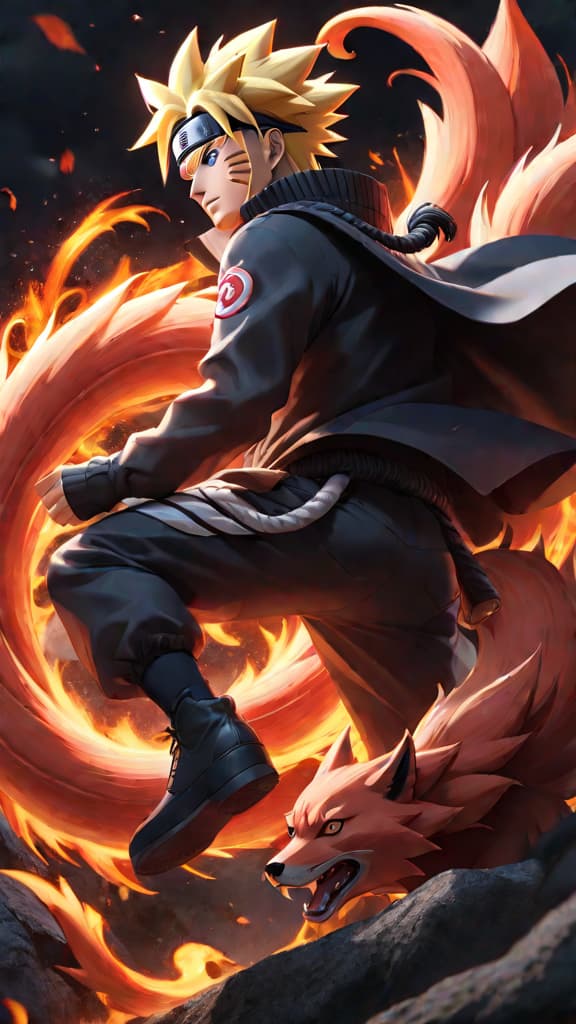  naruto from naruto tapping into nine tails' power with red chakra swirling around him in anime art hyperrealistic, full body, detailed clothing, highly detailed, cinematic lighting, stunningly beautiful, intricate, sharp focus, f/1. 8, 85mm, (centered image composition), (professionally color graded), ((bright soft diffused light)), volumetric fog, trending on instagram, trending on tumblr, HDR 4K, 8K