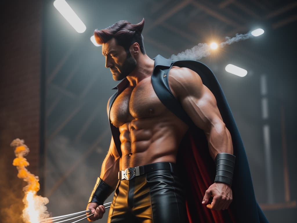  Wolverine X-Men smoking a cigar hyperrealistic, full body, detailed clothing, highly detailed, cinematic lighting, stunningly beautiful, intricate, sharp focus, f/1. 8, 85mm, (centered image composition), (professionally color graded), ((bright soft diffused light)), volumetric fog, trending on instagram, trending on tumblr, HDR 4K, 8K