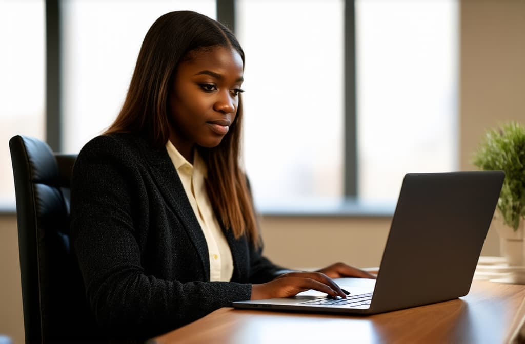  girl working on laptop, office style ar 3:2, (natural skin texture), highly detailed face, depth of field, hyperrealism, soft light, muted colors