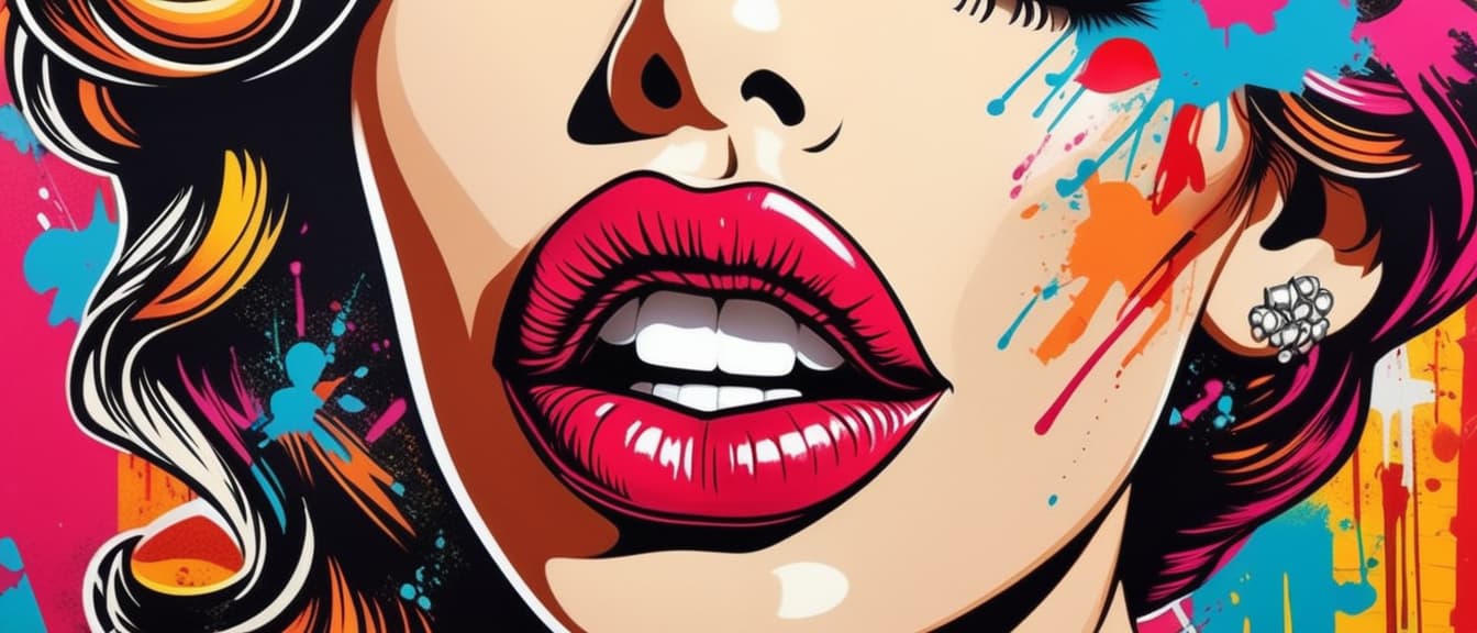  Graffiti Art Style, Background with sexy female lips in the style of pop art pin up. Illustration, dynamic, dramatic, vibrant colors, graffiti art style