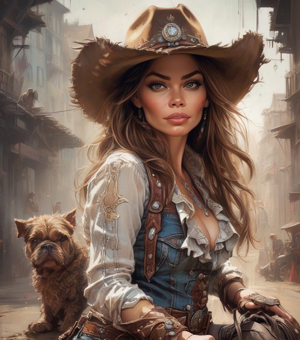  concept art cowgirl sofia vergara, beautiful eyes, epic, fantasy, intricate details, hyper detailed, jean baptiste monge, carne griffiths, michael garmash, seb mckinnon, masterpiec . digital artwork, illustrative, painterly, matte painting, highly detailed