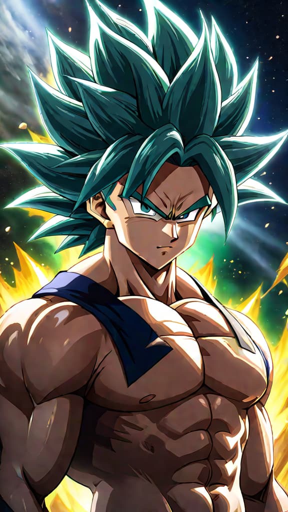  anime art: broly's super saiyan form shaking the cosmos, hinting at divine destruction potential. hyperrealistic, full body, detailed clothing, highly detailed, cinematic lighting, stunningly beautiful, intricate, sharp focus, f/1. 8, 85mm, (centered image composition), (professionally color graded), ((bright soft diffused light)), volumetric fog, trending on instagram, trending on tumblr, HDR 4K, 8K