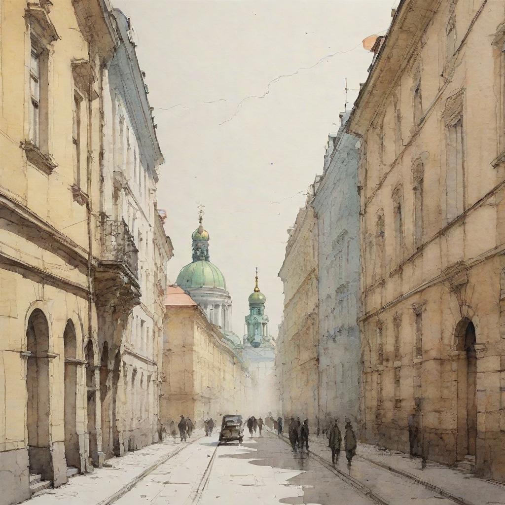  minimalist style view of the old city of st. petersburg of the 19th century. (the sketch is not completed). ((sketch with a thin pencil line: 1.3)) (high detail: 1.4). , art nouveau style. pencil strokes, ((incomplete effect: 1,3)). minimalism. the harmony of simplicity. the sketch is not finished ((pencil strokes gradually disappear: 1.5)). in the style of watercolor portraits by pyotr sokolov. . simple, clean, uncluttered, modern, elegant