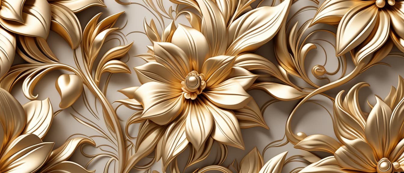  3d Luxurious and elegant gold floral wallpaper design.