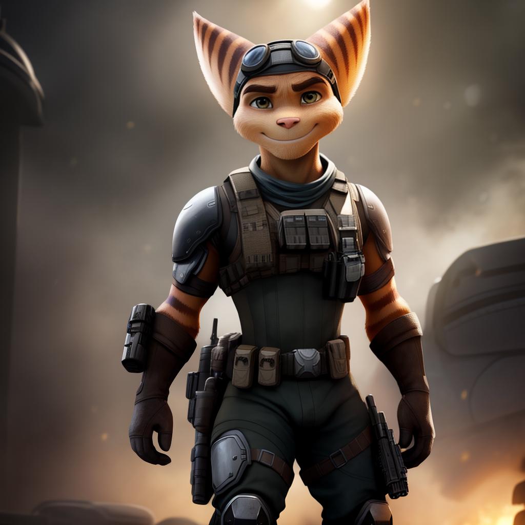  Male ratchet and clank (call of duty) full body, open eyes, digital art, masterpiece, 4k, fine details,