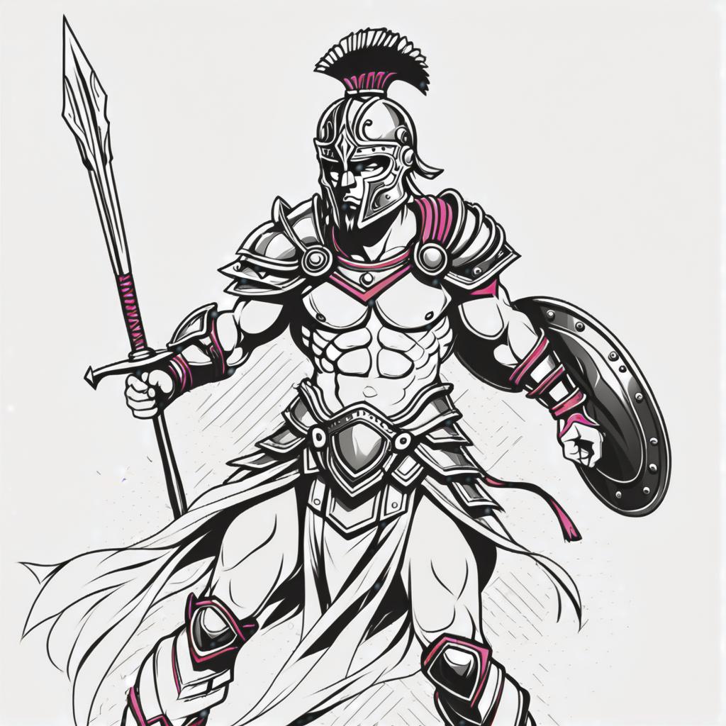  line art drawing gladiator, same nightmare. anime style . professional, sleek, modern, minimalist, graphic, line art, vector graphics