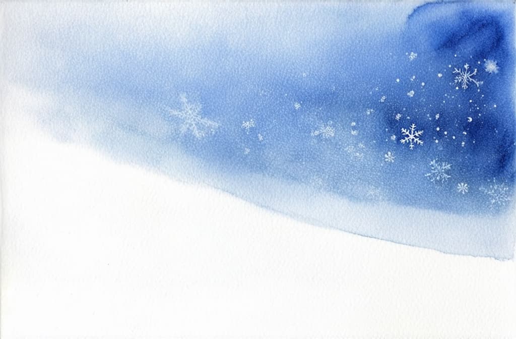  artwork snow background with snowdrifts and falling snowflakes ar 3:2, watercolor techniques, featuring fluid colors, subtle gradients, transparency associated with watercolor art