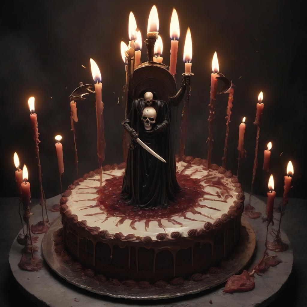  there are 24 candles on the cake, one candle smokes, it is blown out by death with a scythe